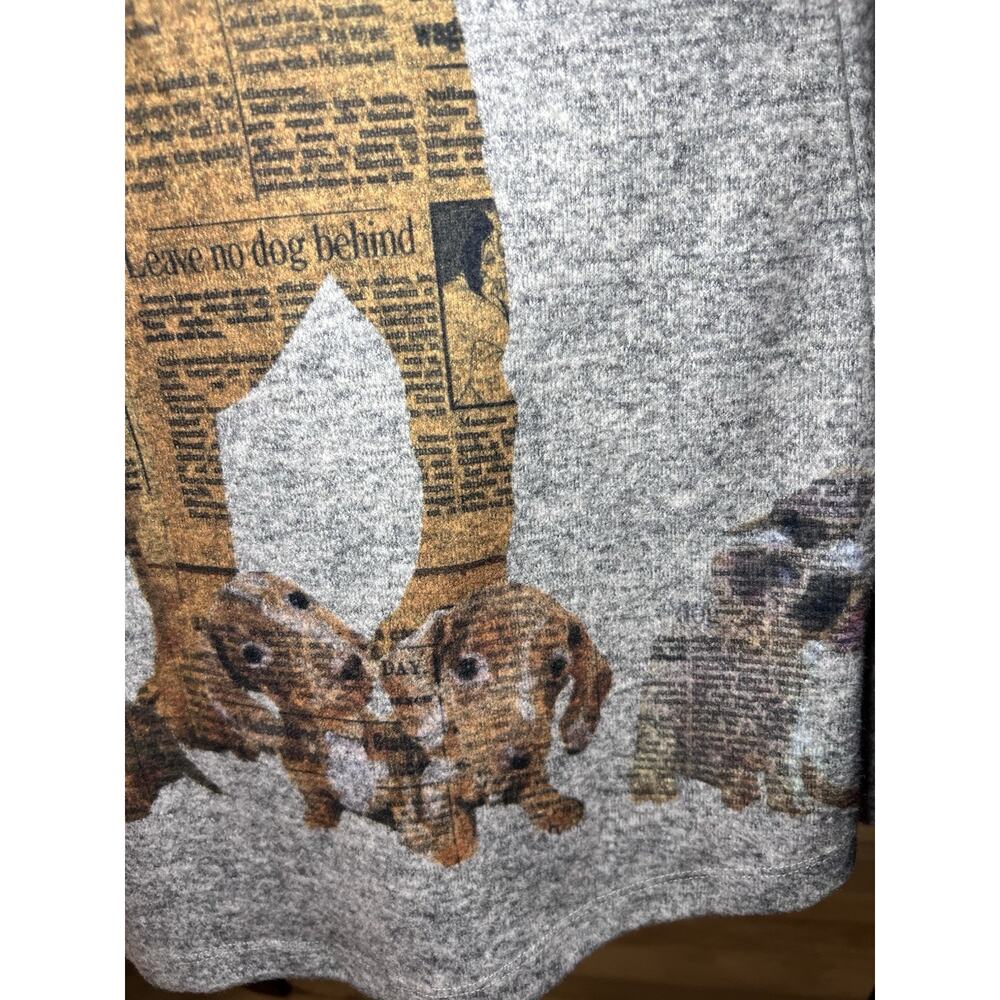 ALI MILES (M) Women Top-Dog-Frenchie-Gray V-neck-3/4 Sleeve-Corgie-Dachshund-EUC - Picture 3 of 16